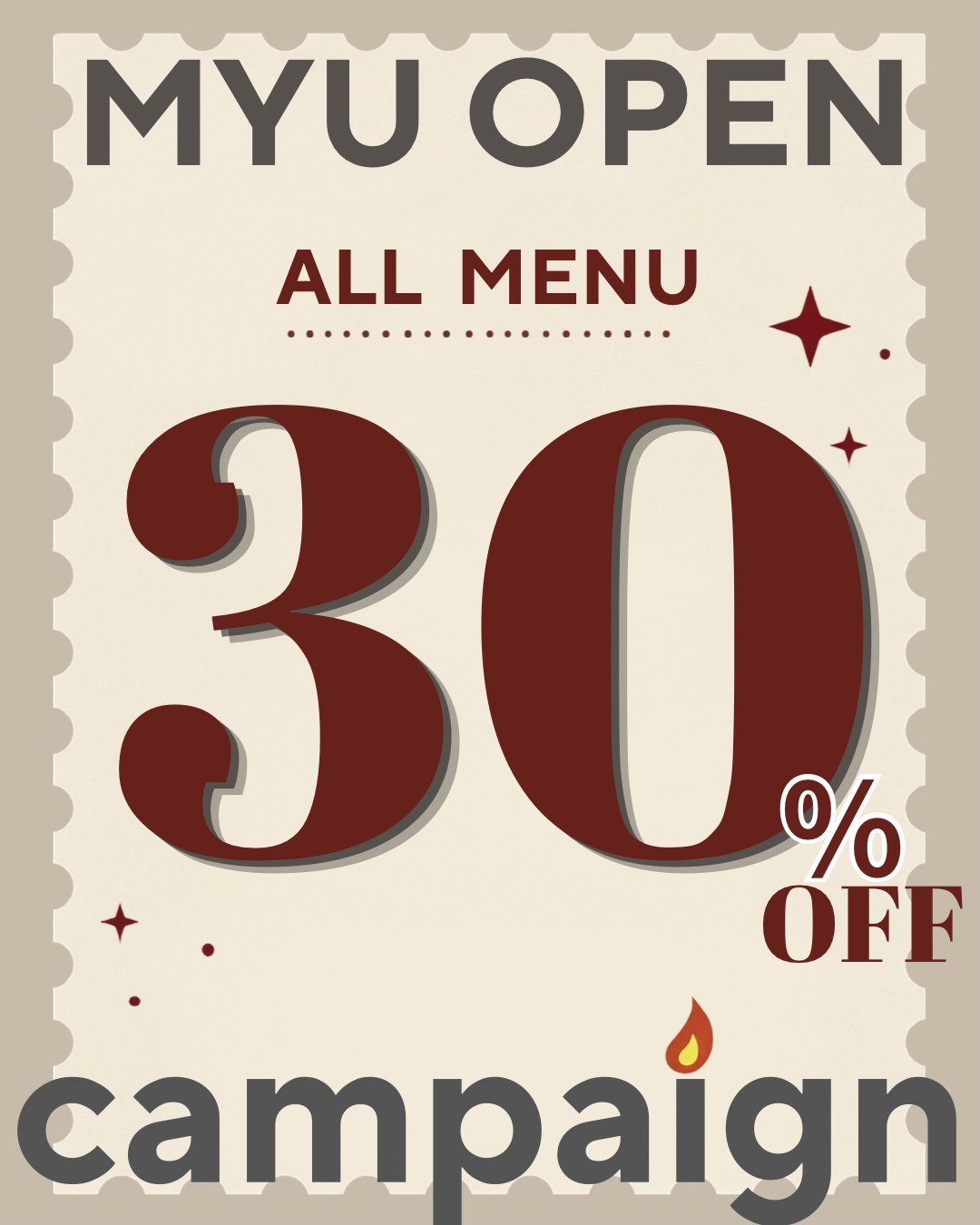 MYU OPEN ALL MENU 30%OFF campaign