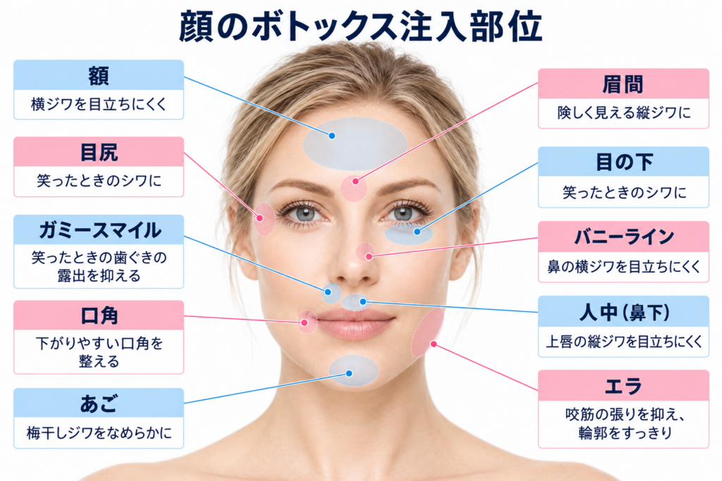 顔のボトックス注入部位